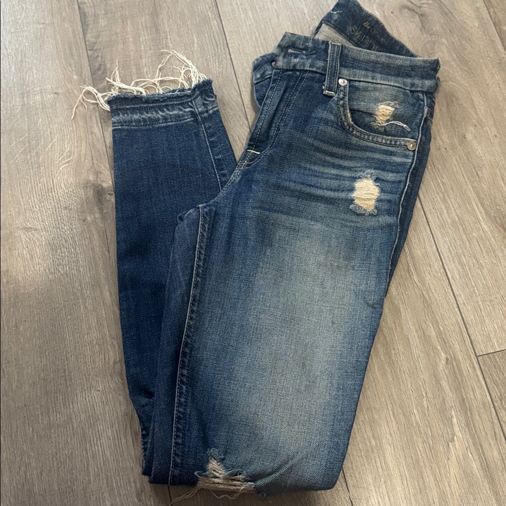 7 For All Mankind Ripped Indigo Skinny Jeans